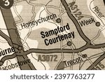 Sampford Courtenay, Devon, England, United Kingdom atlas local map town and district plan name  in sepia