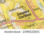 Sampford Courtenay, Devon, England, United Kingdom atlas local map town and district plan name  pencil sketch