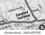 Sampford Courtenay, Devon, England, United Kingdom atlas local map town and district plan name in black and white