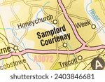 Sampford Courtenay, Devon, England, United Kingdom atlas local map town and district plan name pencil sketch