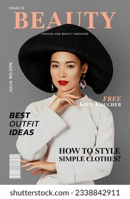 Sample of beauty magazine cover with attractive woman - Shutterstock ID 2338842911