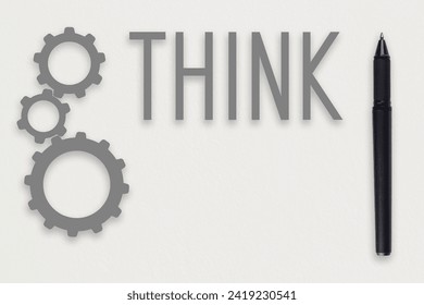 a sample of a black pen in combination with gray, a template for design on a white background, gears as a symbol of thinking and planning	 - Powered by Shutterstock