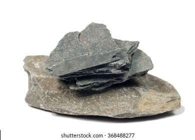 Sample Of A Black Slate Rock Isolate On White