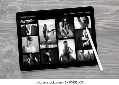 Sample Black And White Fashion Photography Portfolio Website On Tablet Computer