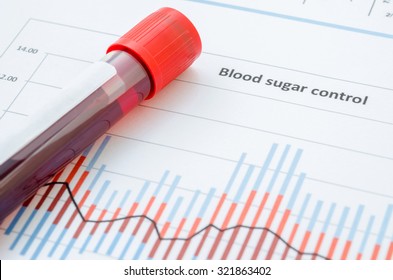 Sample Blood For Screening Diabetic Test In Blood Tube On Blood Sugar Control Chart. 