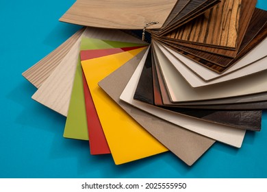 Sample catalog of vinyl floor or furniture for design isolated on blue background 