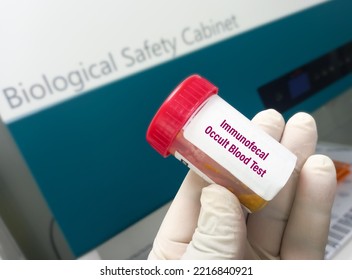 Sample Container With Stool Sample For Immunofecal Occult Blood Test (IFOBT), To Diagnosis Of Colon Cancer.