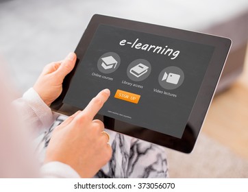 Sample e-learning website on tablet computer - Shutterstock ID 373056070