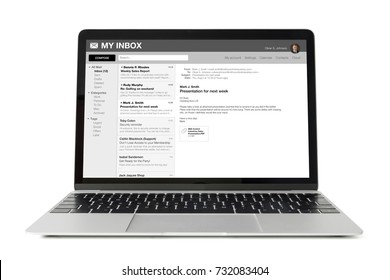 Sample email application interface on laptop computer. All content is made up. - Shutterstock ID 732083404