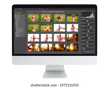 Sample interface of digital photo files management and image editing software on desktop computer