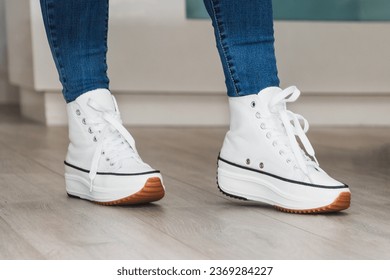 Sample of modern white platform sneakers