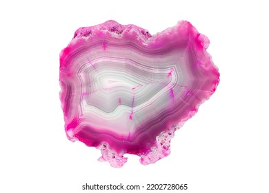 A Sample Of A Natural Mineral Pink Agate Silica, A Type Of Quartz (oxides Class) Polished Sample. Museum Mineral Series. Mineralogical Sample On White