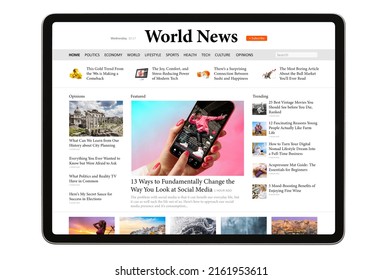 Sample news website on tablet computer - Shutterstock ID 2161953611
