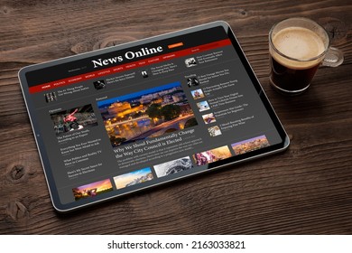 Sample news website shown on digital tablet