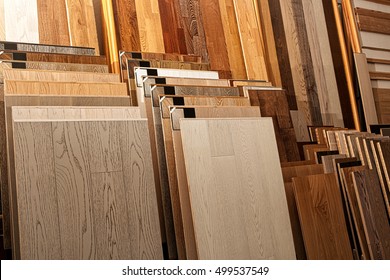 Sample Parquet Boards In Hardware Store, In Home Improvement Warehouse Exterior