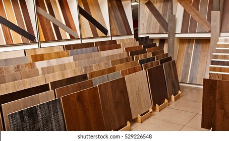 Sample Parquet Boards In Hardware Store, In Home Improvement Warehouse Exterior