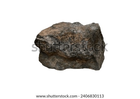 Sample of raw basalt rock stone in Tertiary Age isolated on white background.