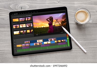 Sample video editor app on tablet computer
