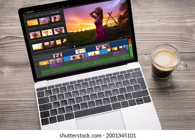 Sample video editor app on laptop computer