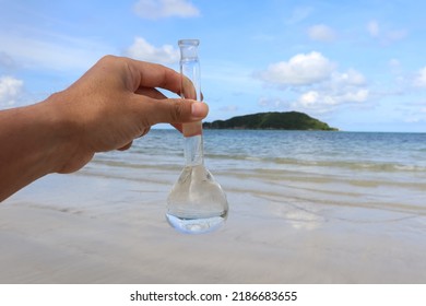 Sample Of Water In A Chemical Flask, Water Samples To Examine In The Laboratory