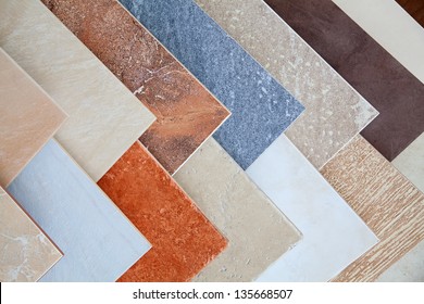Samples of a ceramic tile in shop