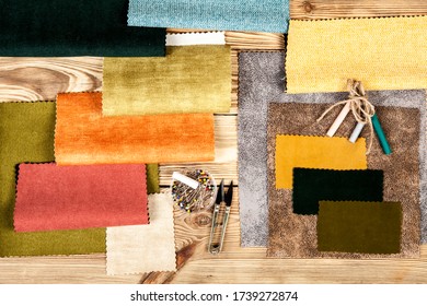 Samples of colored material, fabrics