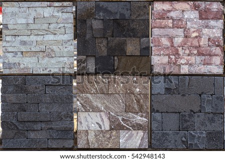 Samples of decorative facing stone close up