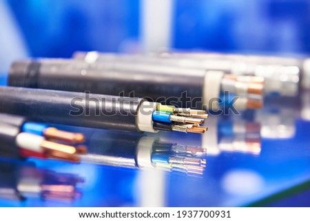 Samples of electric power cable in the section at the exhibition