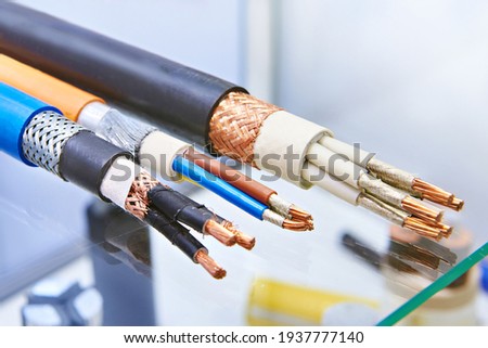 Samples of electric power cable in the section at the exhibition