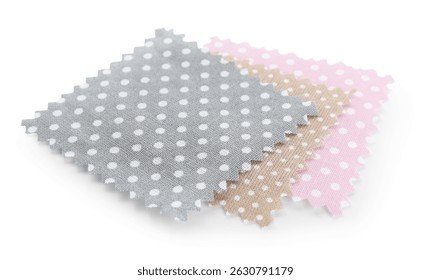 Samples of fabrics with polka dot pattern isolated on white