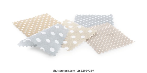 Samples of fabrics with polka dot pattern isolated on white