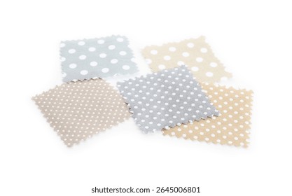 Samples of fabrics with polka dot pattern isolated on white