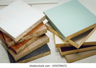 Samples of laminated board and MDF. construction or furniture finishing design concept