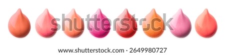 Samples of lip gloss on white background, set. Palette of shades