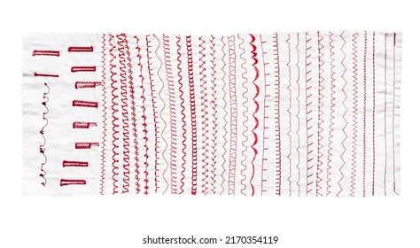 samples of stitches of electronic sewing machine cut out on white background