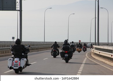 SAMSUN ILKADIM, TURKEY MAY 17 2019. Turkey, Harley Davidson motorcycle group on the road. group of bikers riding American motorbikes Harley Davidson in motorcycle