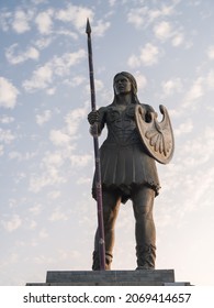Samsun, Turkey - 12 July 2021 : Amazon statue. Amazon Park at sunrise.  In Greek mythology, the Amazons were a race of women warriors.They lived around Samsun in The Turkey.