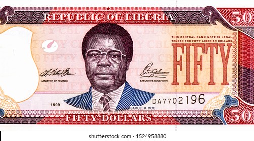 Samuel Doe. Portrait From Liberia 50 Dollars 1999-2011 Banknote. 