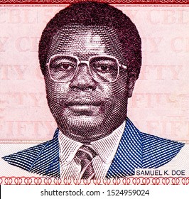 Samuel Doe. Portrait From Liberia 50 Dollars 1999-2011 Banknotes. 