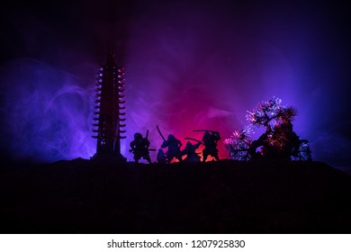 Samurai Fighting Concept Silhouette Samurais Duel Stock Photo (Edit Now