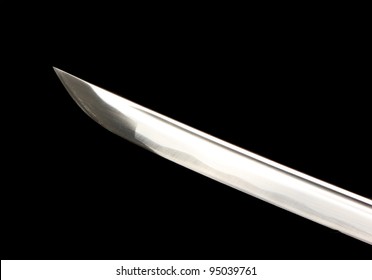 Samurai Sword blade tip isolated on black