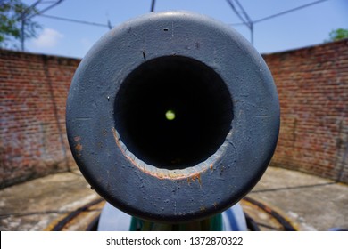 Samut Prakan, Thailand - April 1, 2019: Disappearing Gun Of Phisuea Samut Fort Museum