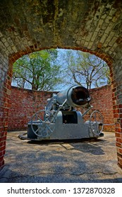 Samut Prakan, Thailand - April 1, 2019: Disappearing Gun Of Phisuea Samut Fort Museum