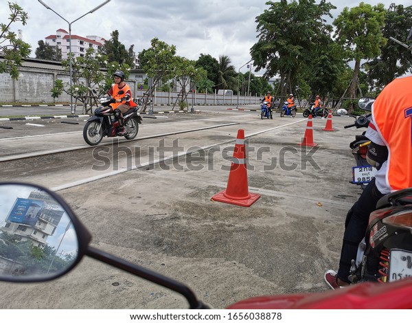 Samut Prakan\
Thailand August 24, 2019 : Driving test field to issue a license to\
use cars on public roads.