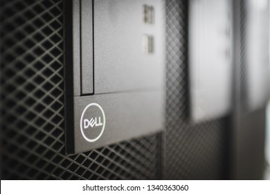 Samut Prakan, Thailand - February 22, 2019: New Dell Optiplex Desktop PC With Intel Core I5 Coffee Lake CPU To Be Installed In The Computer Lab In An University