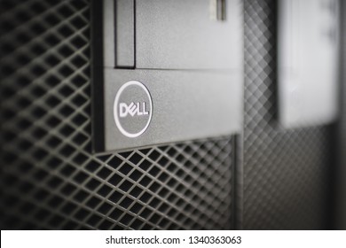 Samut Prakan, Thailand - February 22, 2019: New Dell Optiplex Desktop PC With Intel Core I5 Coffee Lake CPU To Be Installed In The Computer Lab In An University