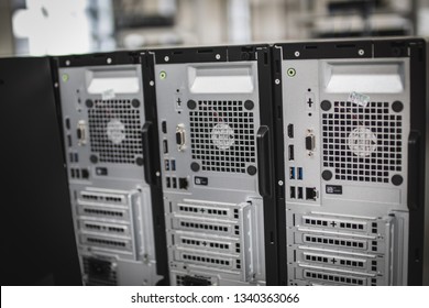 Samut Prakan, Thailand - February 22, 2019: Back Of New Dell Optiplex Desktop PC With Intel Core I5 Coffee Lake CPU To Be Installed In The Computer Lab In An University