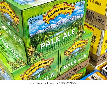 San Andreas, CA - November 7, 2020: Closeup Of Sierra Nevada Pale Ale Stacked On A Large Pallet Inside A Store.