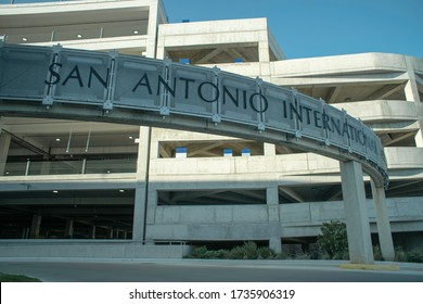 San Antonio, Texas - May 19 2020: San Antonio International Airport (SAT) Sign And Parking Garage