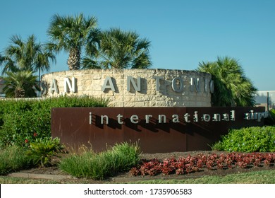 San Antonio, Texas - May 19 2020: San Antonio International Airport (SAT) Entrance Sign